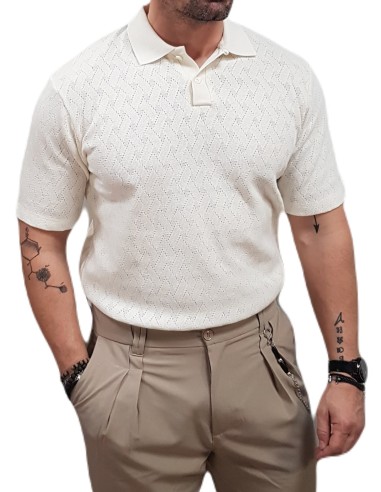 Jack&Jones - 12275090 - Jpr Bla  Trent Jacquard Polo sn - Cloud Dancer - Κοντομάνικο μπλουζάκι
