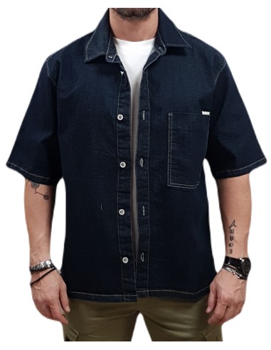 Cover - GShirt- N0066-30 - Blue Denim - Overshirt Κοντομάνικο