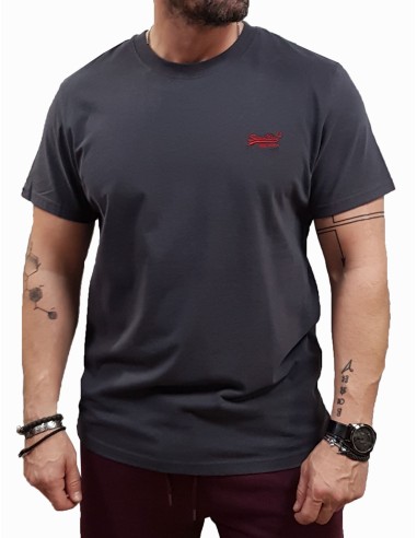 Superdry - M1011245A B8R - Essential Logo EMB Tee - Graphite Black/Fluro Red - Μπλούζα Μακό