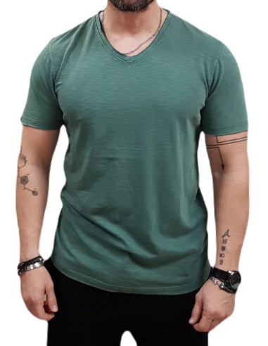 Superdry - M1012077A 5WF -  Raw Edge Slub V T-shirt - Drius Green - Μπλούζα Μακό