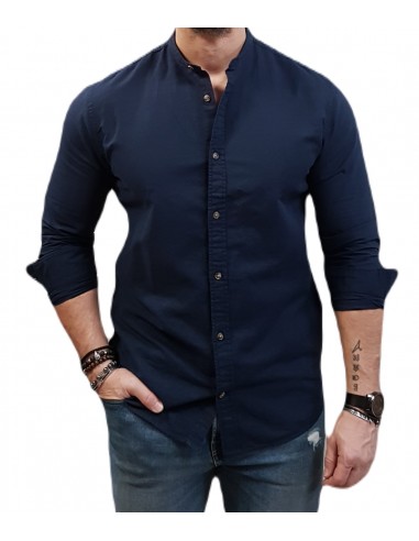 Jack&Jones - Mao - 12248385 - Jje Summer Band linen Shirt L/S SS22 Noos - Navy Blazer  - Slim Fit - Πουκάμισο λινο